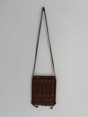 Hereu Trena Interwoven Leather Flat Square Crossbody Bag In Chestnut